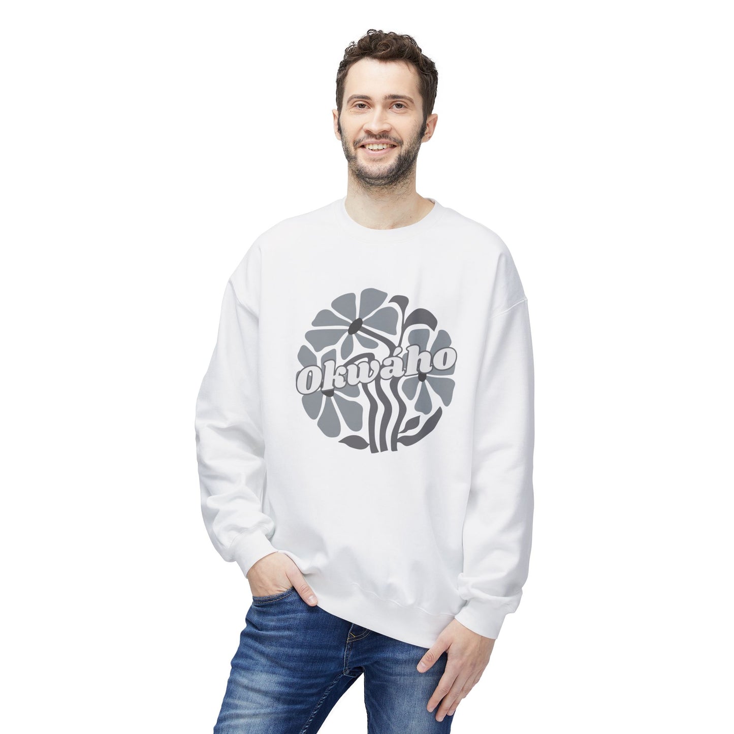 "Okwaho/Wolf" Unisex Fleece Crewneck Sweatshirt