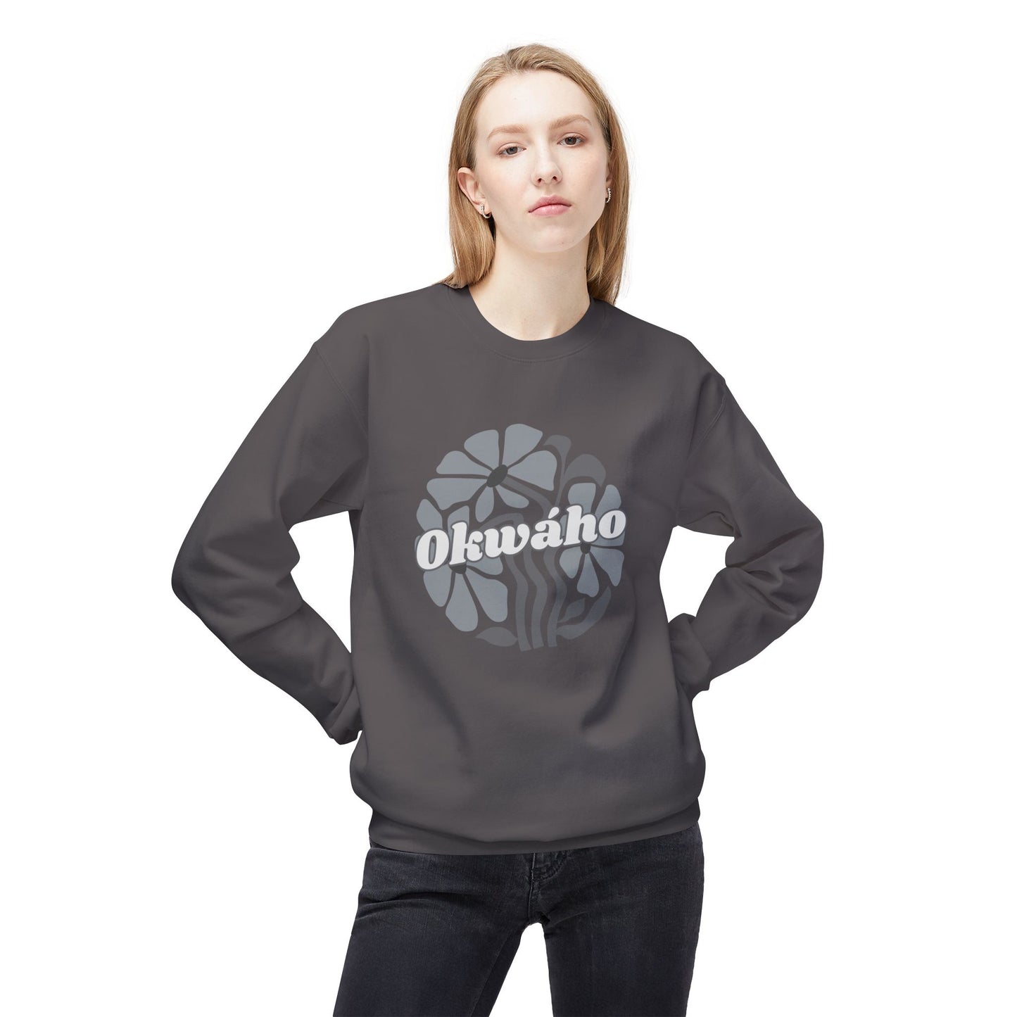 "Okwaho/Wolf" Unisex Fleece Crewneck Sweatshirt